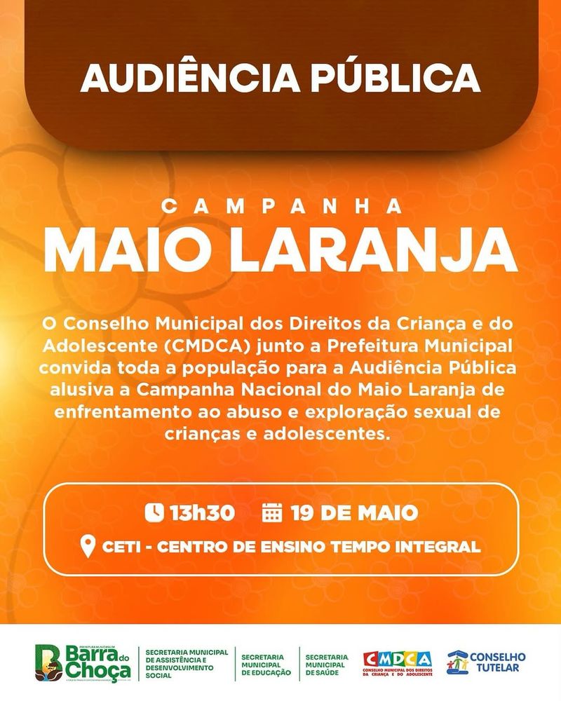 Audiência Pública que irá debater o “Maio Laranja”