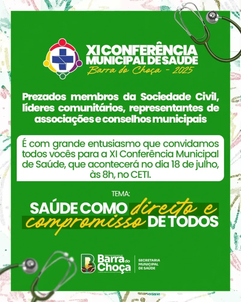 Barra do Choça realiza XI Conferência Municipal de Saúde nesta quinta-feira (18)