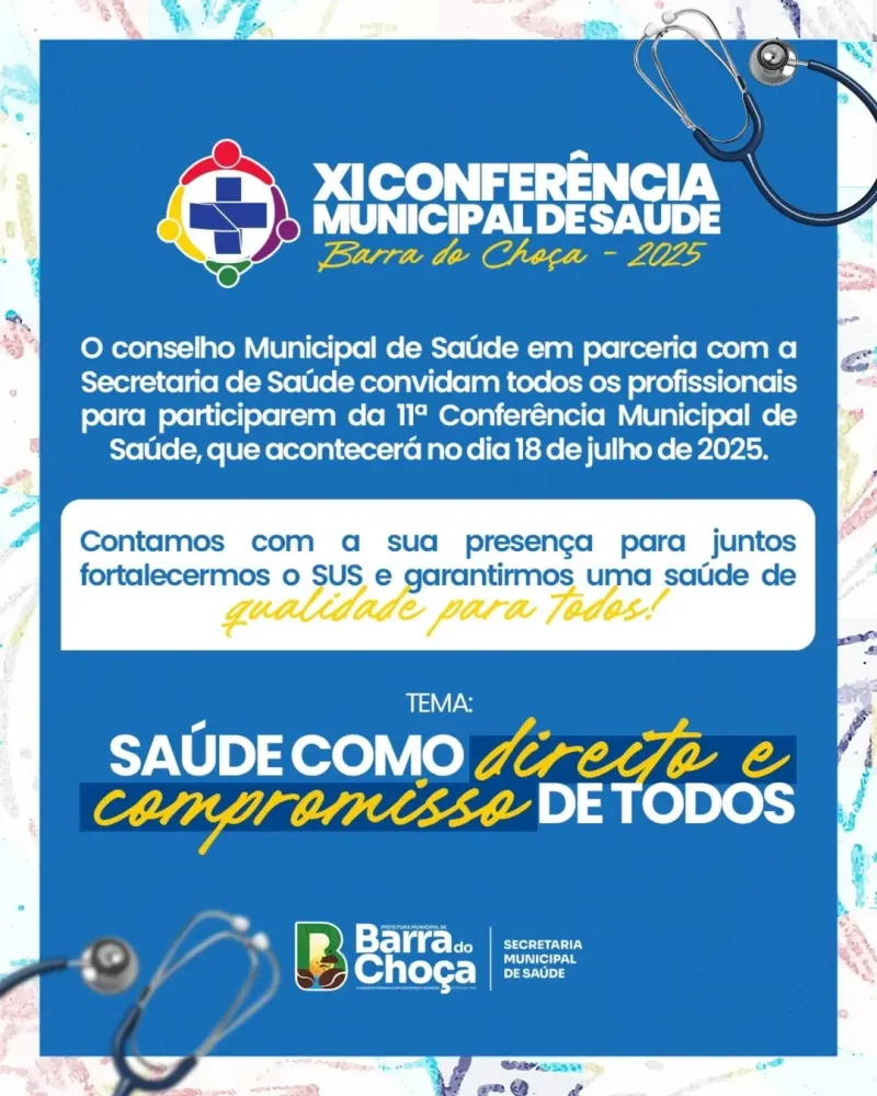 Barra do Choça realiza 11ª Conferência Municipal de Saúde no dia 18 de julho